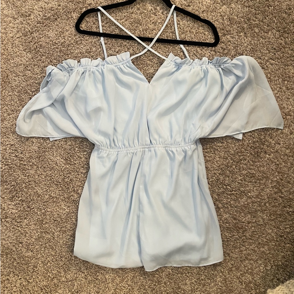 Lulu's Light Blue Off-Shoulder Blouse